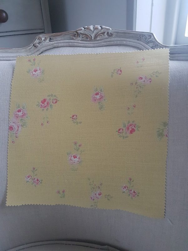 Little Pink Roses on Yellow Linen