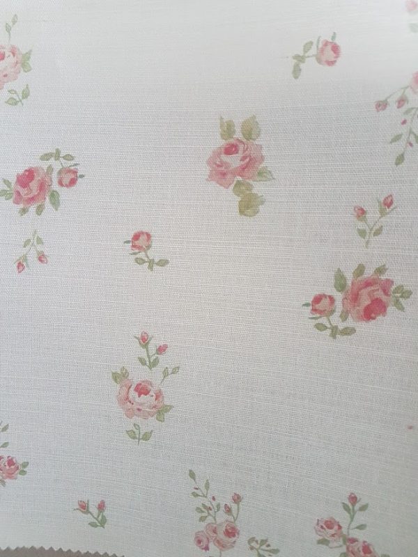 Little Pink Roses on Ivory Linen