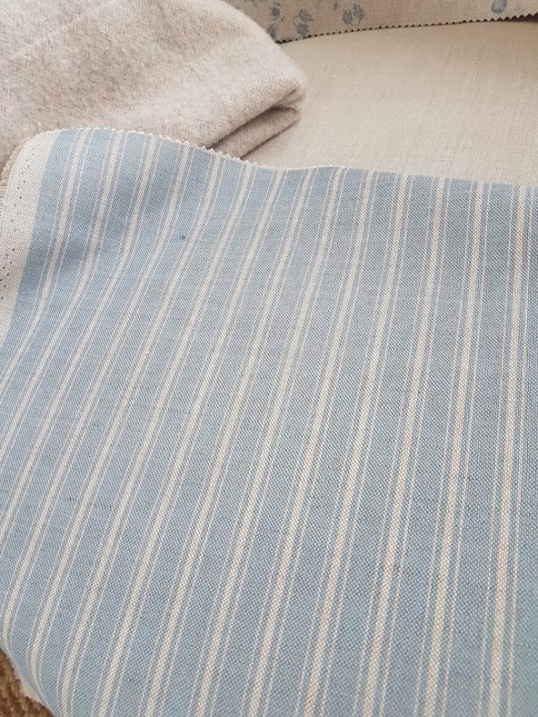 Naturals Collection Soft Manor Blue Ticking on Natural Linen
