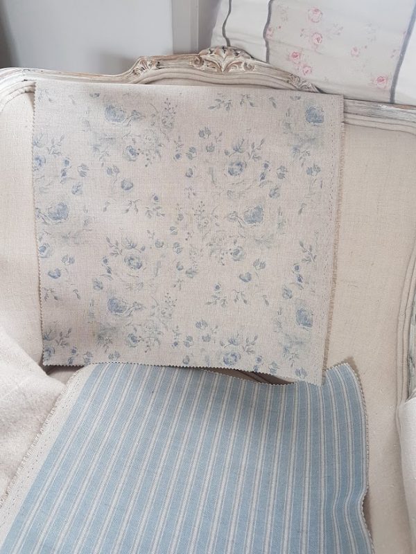 Naturals Collection Provence Roses Soft Manor Blue on Natural Linen