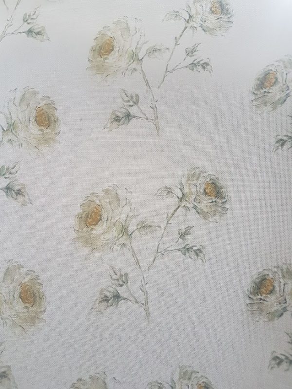 Snow Roses on Ivory Linen Fabric