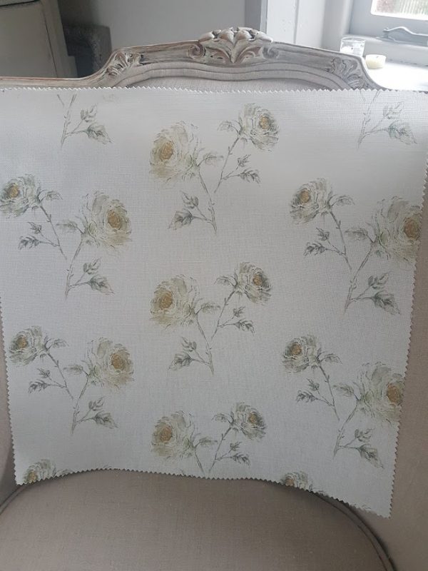 Snow Roses on Ivory Linen Fabric