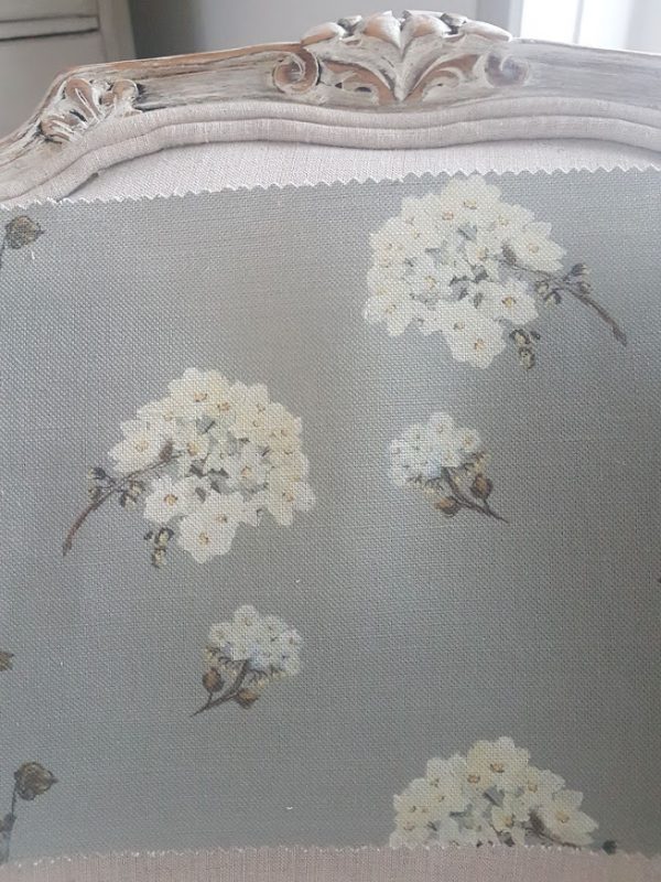White Hydrangeas on Dark Grey Linen Fabric