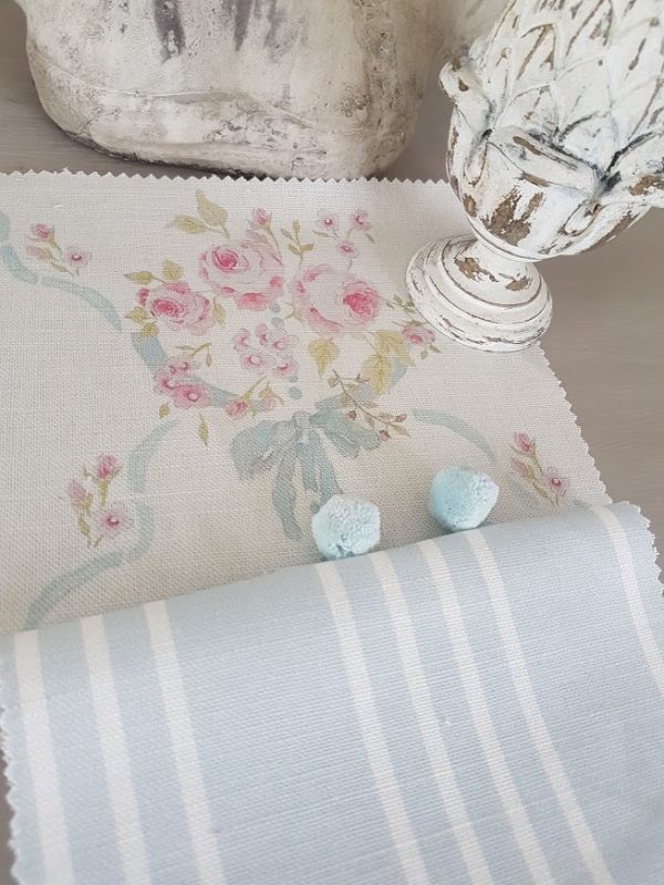 Aubusson Roses with Soft Powder Blue Stripes by Rose and Foxgloves