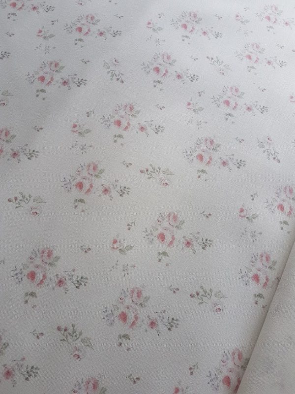 Faded Country Roses Vintage Style Linen Fabric Rose and Foxgloves