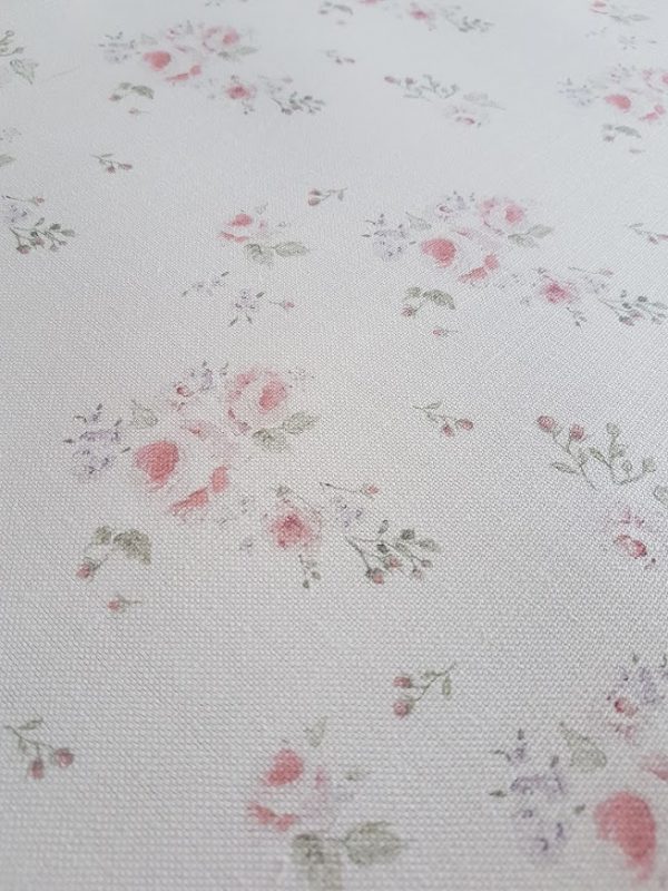 Faded Country Roses Vintage Style Linen Fabric Rose and Foxgloves