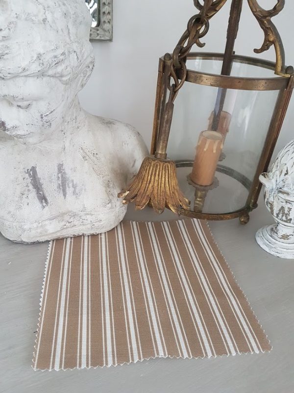 Hot Chocolate and Ivory Ticking Stripe Linen Fabric