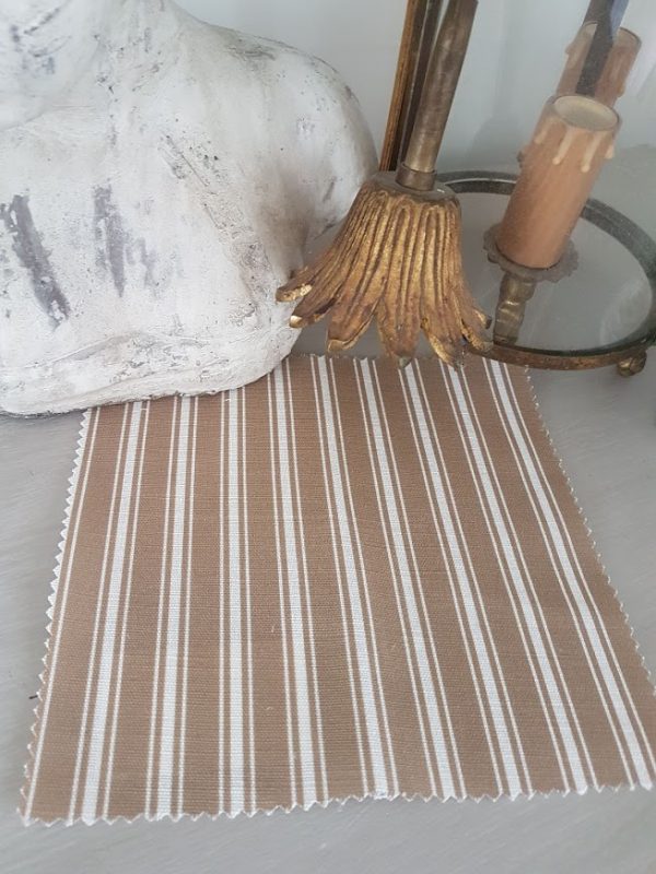 Hot Chocolate and Ivory Ticking Stripe Linen Fabric