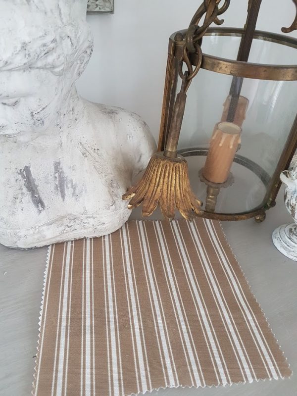 Hot Chocolate and Ivory Ticking Stripe Linen Fabric