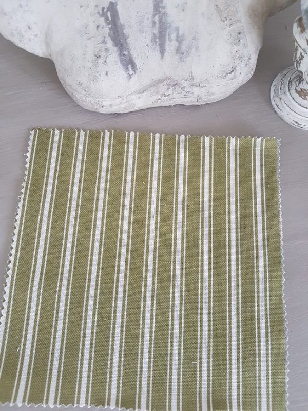 Moss and Ivory Ticking Stripe Linen Fabric