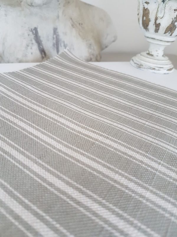 Slate Grey Ticking Stripe on a Natural Linen Base