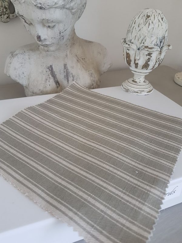 Slate Grey Ticking Stripe on a Natural Linen Base