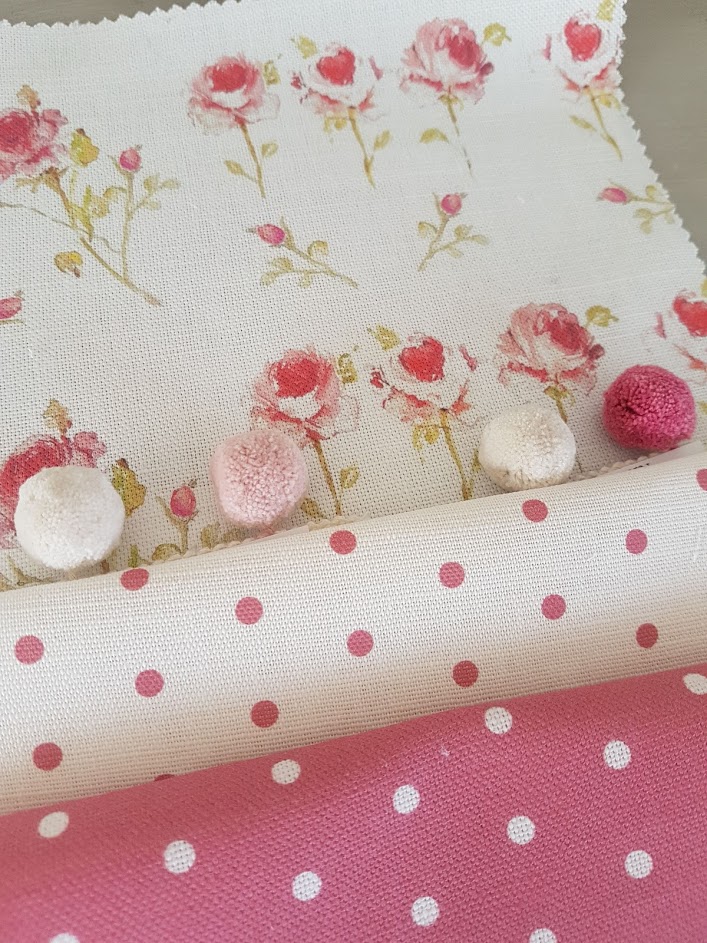 Three Little Roses Linen Fabric Rose and Foxgloves