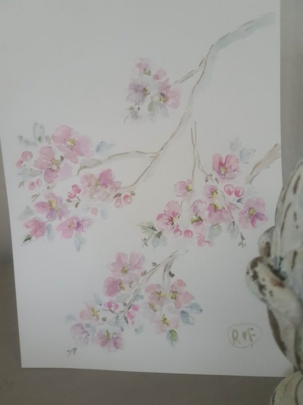 Dreamy Apple Blossom Evening Watercolour doodle by Rose and Foxgloves