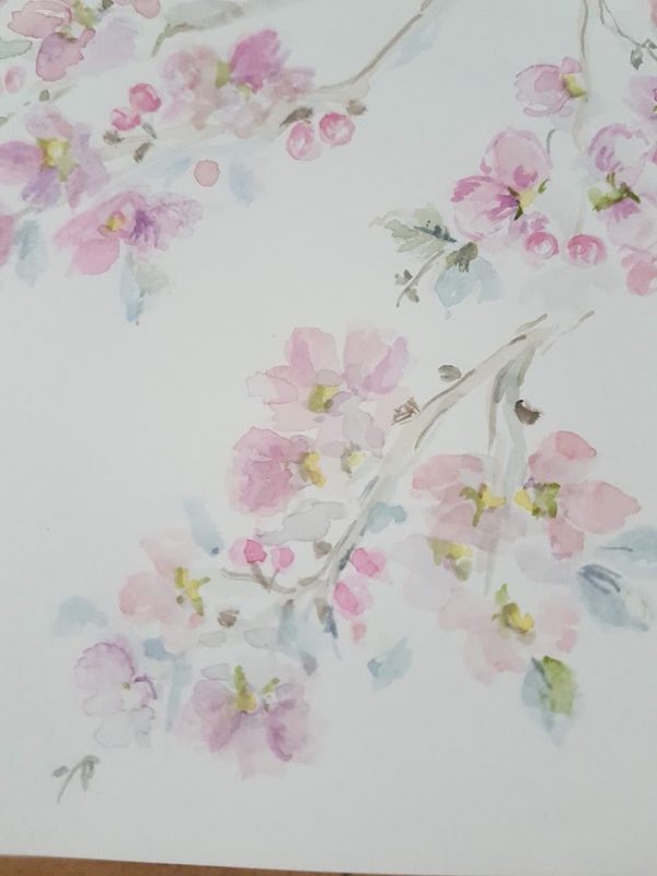 Dreamy Apple Blossom Evening Watercolour doodle by Rose and Foxgloves