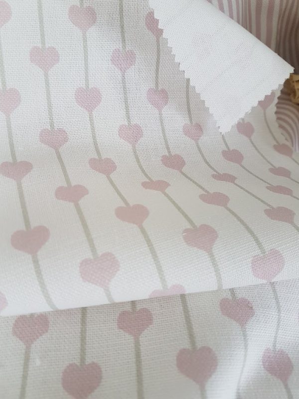 Puppy Love Pink Hearts and Stripes on Ivory Linen by Rose and Foxgloves