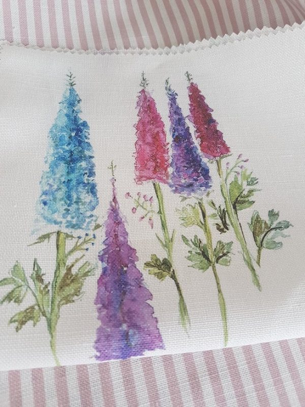Watercolour Delphiniums Linen Fabric by Rose and Foxgloves