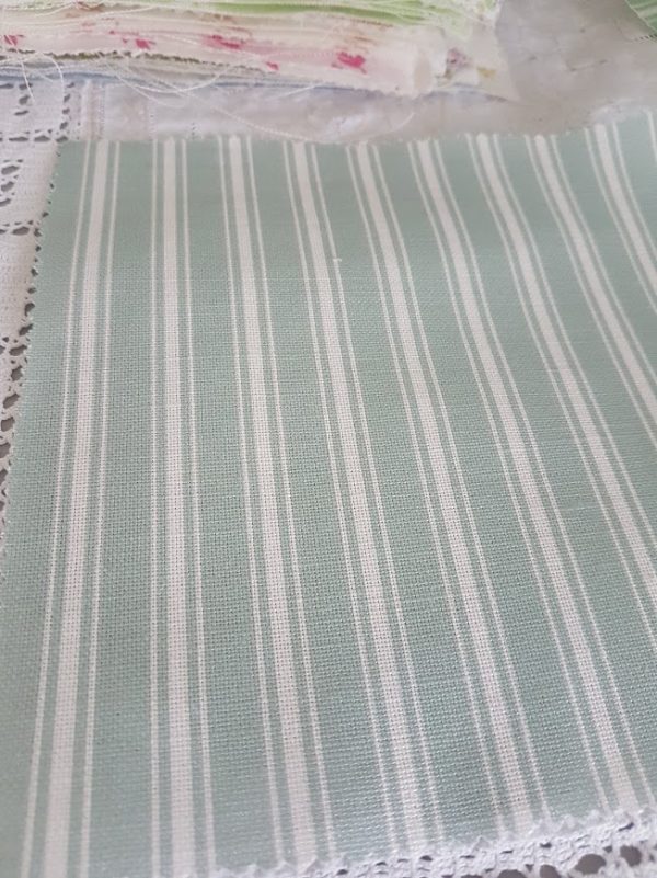 Shed Teal Blue and Ivory Ticking Stripe Linen Fabric