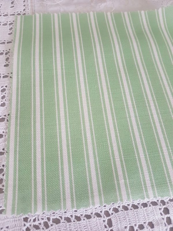 Spring Green and Ivory Ticking Stripe Linen Fabric