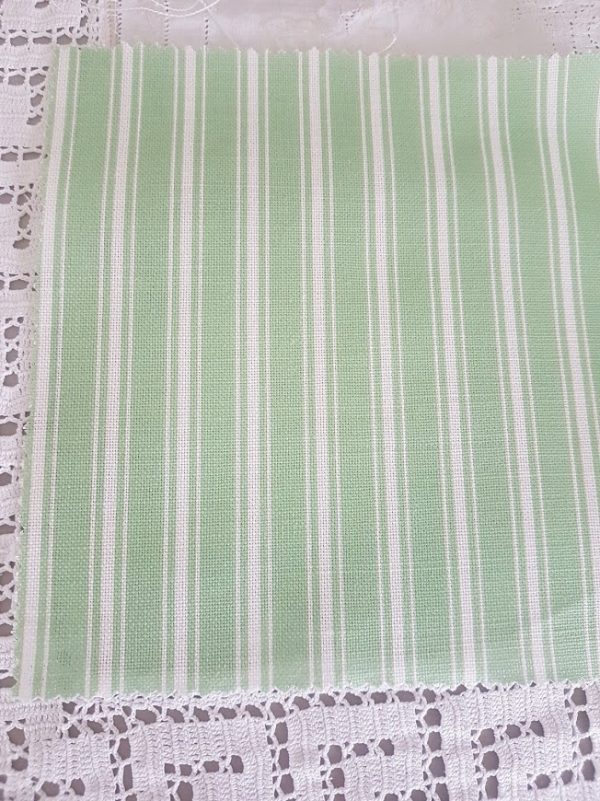 Spring Green and Ivory Ticking Stripe Linen Fabric