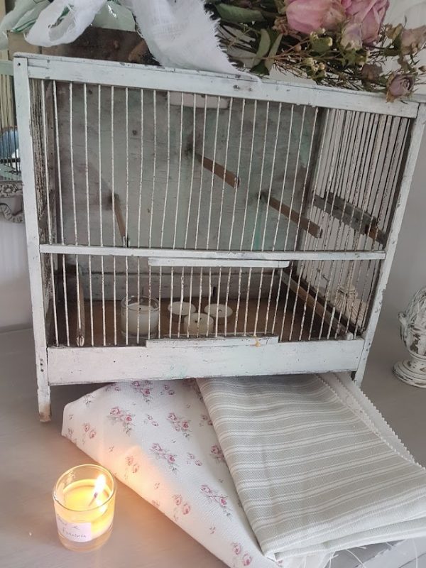 Vintage French Wooden and Metal Bird Cage