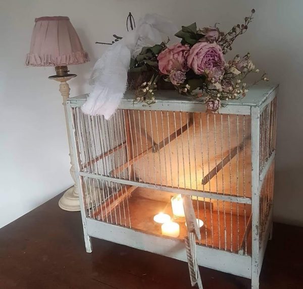 Vintage French Wooden and Metal Bird Cage