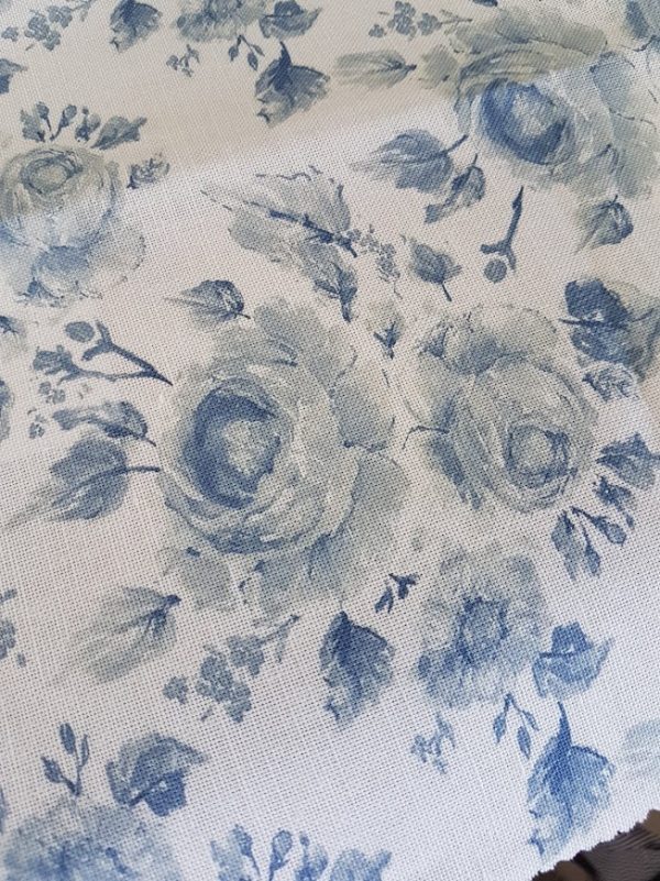 Far From the Madding Crowd Floral Roses Linen in Blue