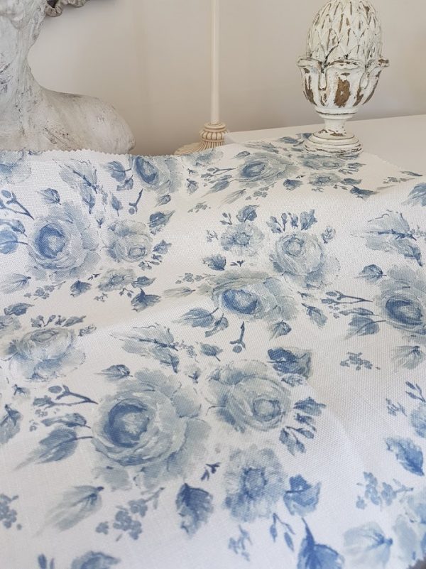 Far From the Madding Crowd Floral Roses Linen in Blue