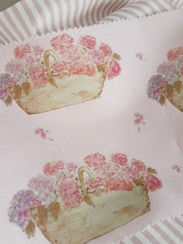 French Trug of Beautiful Hydrangeas Linen Fabric