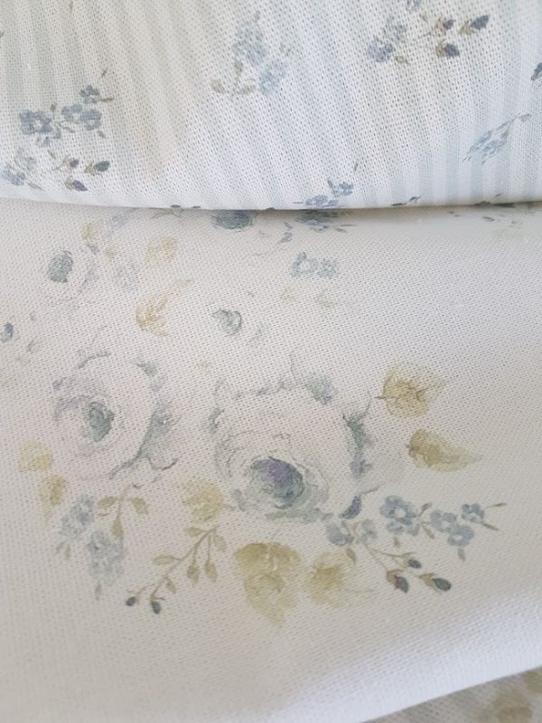 Anais French Cabbage Blue Roses On Ivory Linen
