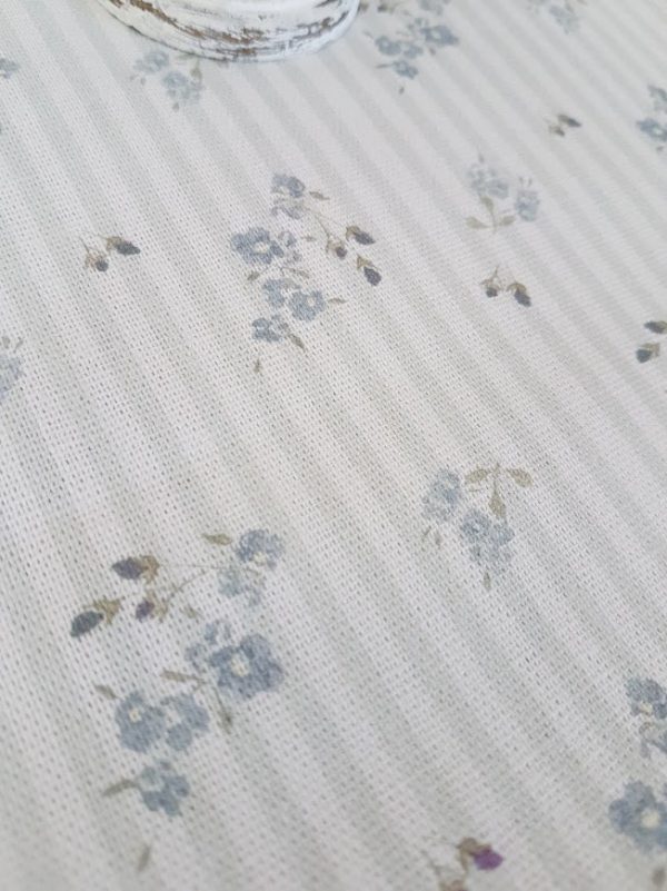 Anais Petite Purple buds, French Grey Faded Stripes Linen Fabric
