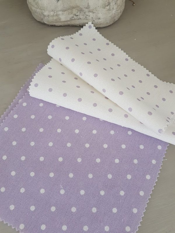 Pretty Ivory Polka Dots on Lilac Linen Fabric