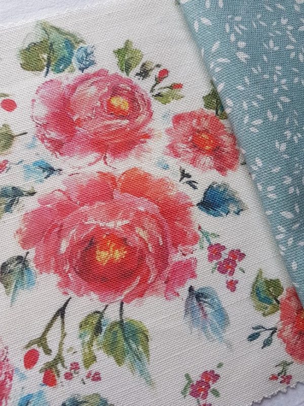 Far from the madding crowd vintage roses linen fabric in pink