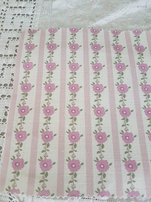 Little Flori, Stripes and Daisies in Mauve and Pink Linen Fabric