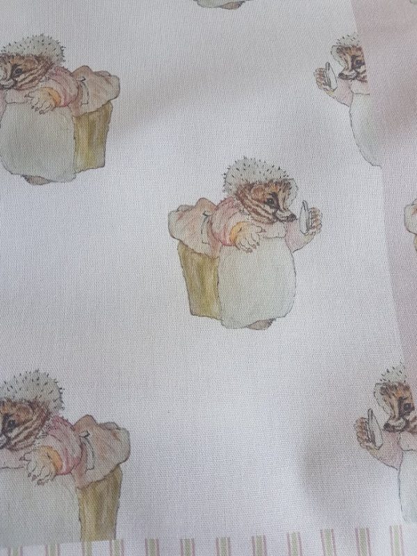 Mrs Tiggywinkle on Ivory Linen Fabric- Beatrix Potter by Rose and Foxgloves