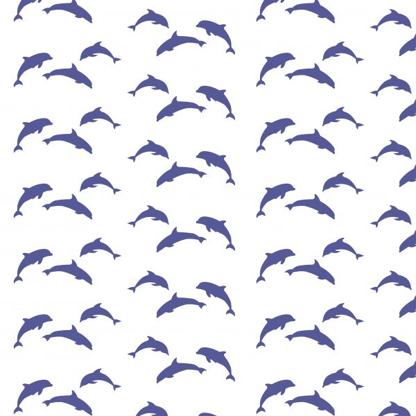 Playful Dolphins in Navy Blue on an Ivory Linen Fabric