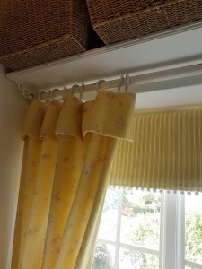 Little Pink Roses on Yellow Linen by Rose and Foxgloves