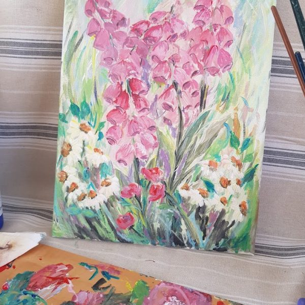 Cottage Foxgloves Original Signed Painting