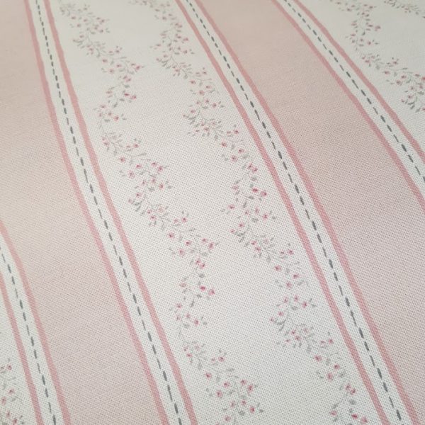 Dorrit Pink Stripes Linen Fabric in Grey and Pink on Ivory Linen