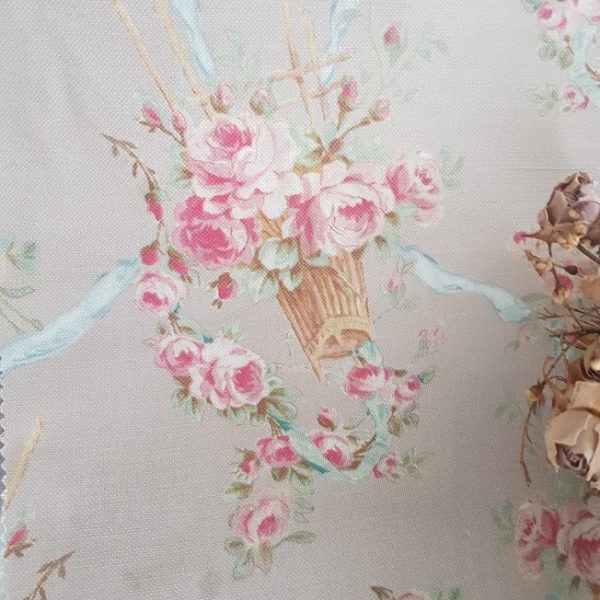 Félicité Parmentier- Stone French Antique Roses in a basket by Rose and Foxgloves