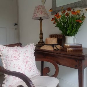 French Provence Roses in Red by rose and foxgloves