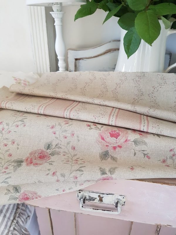 dorrit cottage roses on natural linen fabric by rose and foxgloves