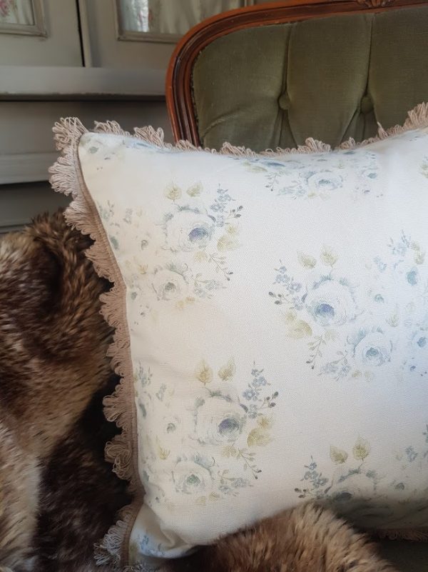 Anais French Faded Cabbage Cushion on Ivory Linen
