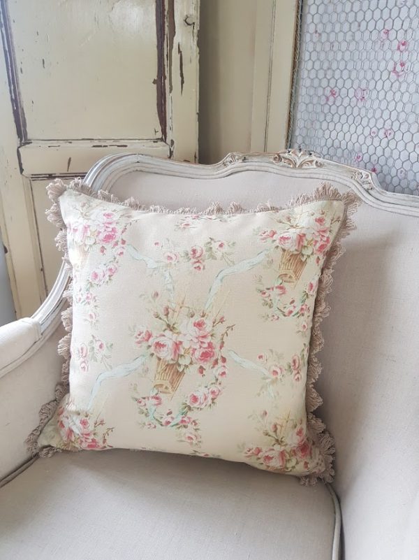 Felicite Parmetier French Antique Style Cushion -Peach Blushes and Old Peach Grainsack Reverse