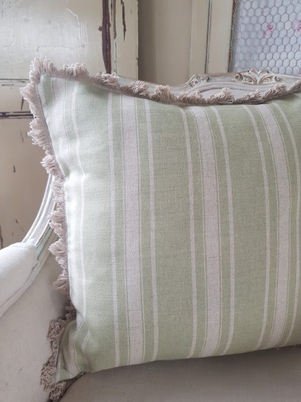 Felicite Parmetier French antique style cushions in sauge de la terre and cardomon green