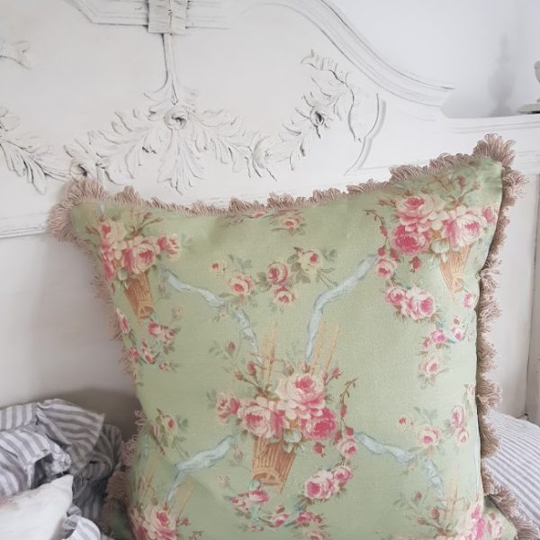 Felicite Parmetier French antique style cushions in sauge de la terre and cardomon green