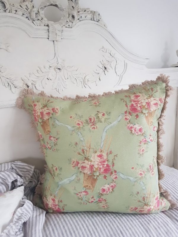 Felicite Parmetier French antique style cushions in sauge de la terre and cardomon green