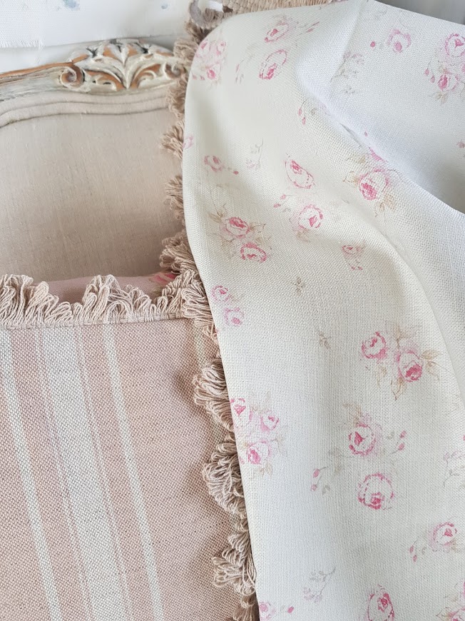 The Vintage Rose with beech fan edge trim curtains by Rose and Foxgloves