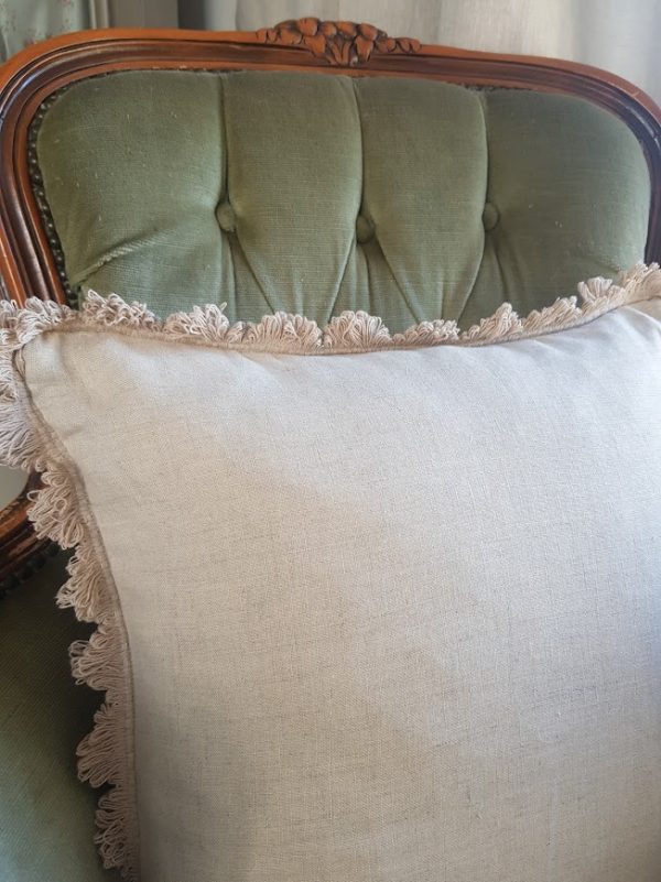 Anais French Faded Cabbage Cushion on Ivory Linen