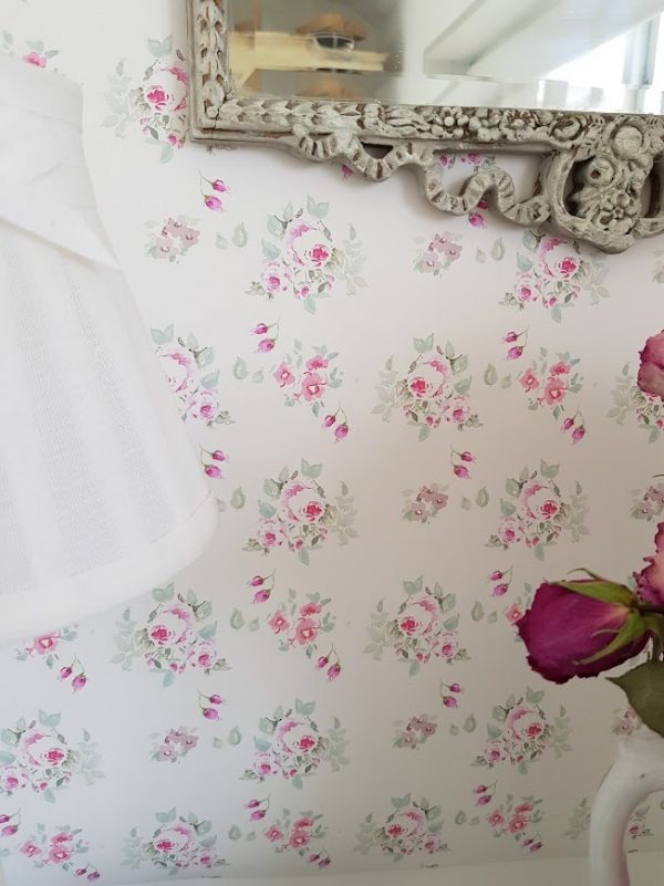 Katie Vintage faded floral roses wallpaper by rose and foxgloves